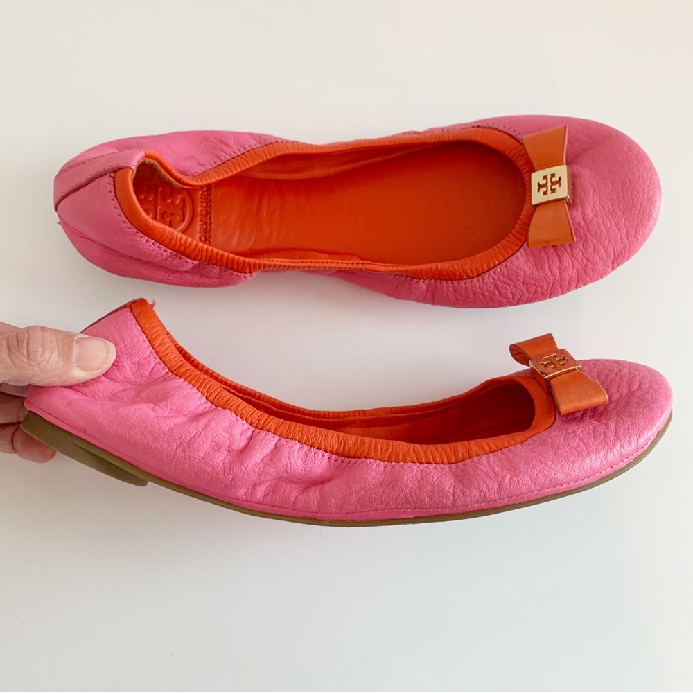 Tory Burch Eddie Bow Ballet Flats Flamingo New Fire 8 M